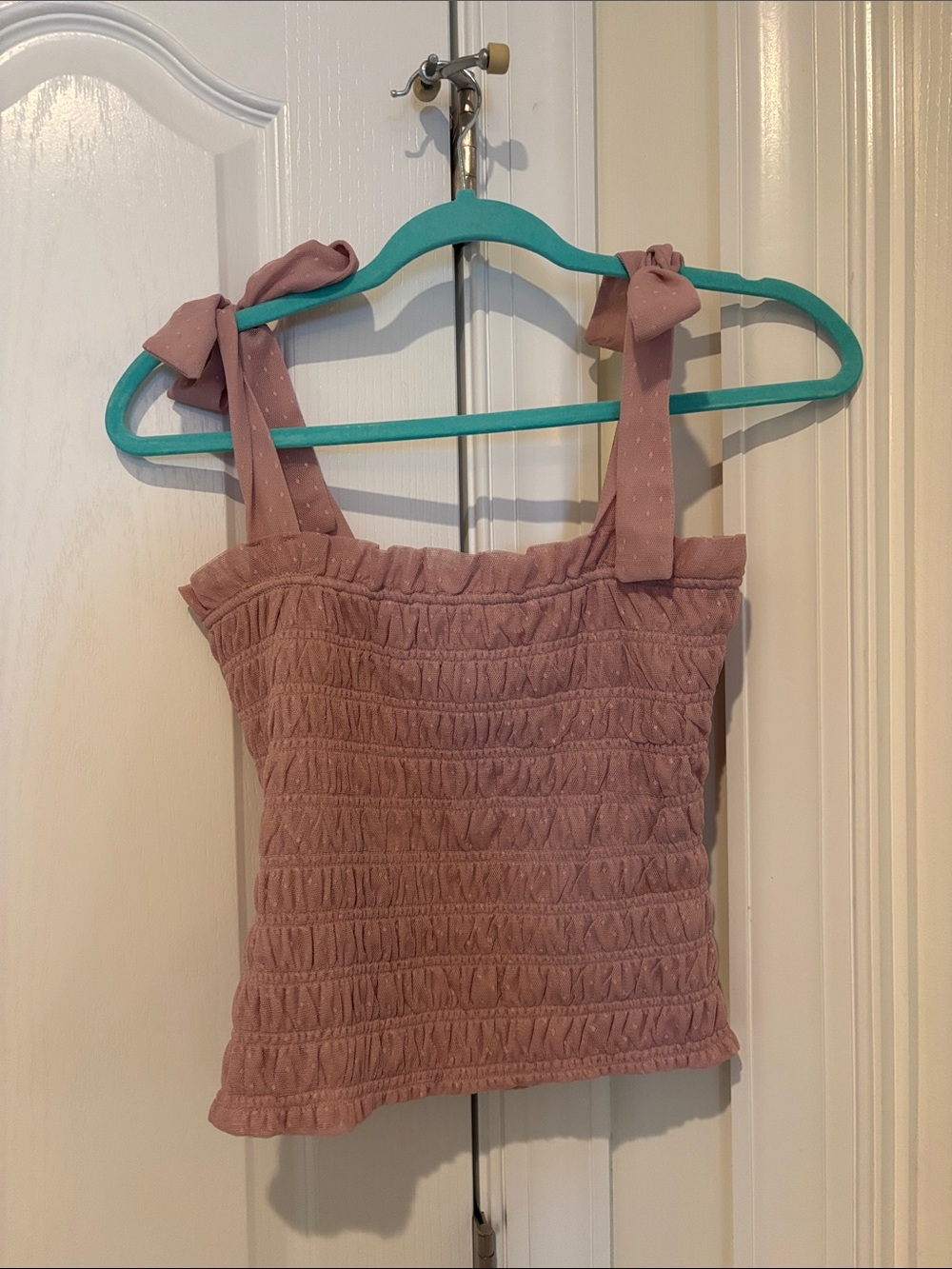Anthropologie Dusty Rose Smocked Tie-Shoulder Camisole